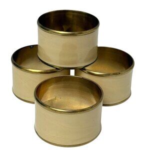 Set of 4 Napkin Rings Vintage Beige Enamel Brass Gold Tone Metal